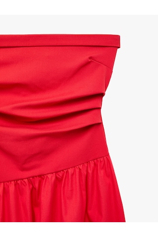 Koton Koton X Sibil Çetinkaya - Drape Detaylı Straplez Midi Elbise Kırmızı 6sak80121uk