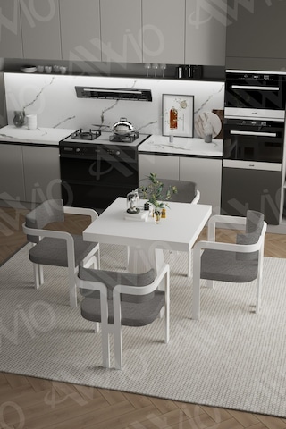 Avvio Bianco Lake Mdf Ayak Tokyo Demonte Sandalye 80x80 Yemek Masası Mutfak Masası 4 Kişilik Beyaz