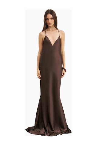 United Colors Of Benetton Because Of Alice Satin Slinky Cowl Back Gown Saten Maxi Kadın Elbise Kahverengi