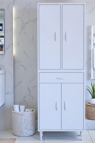 Eliusta Luma Kapaklı & Çekmeceli Banyo Dolabı 55 Cm Genişlikte Beyaz Dolap 55x173x32,5 Cm Depolama Dolabı Beyaz