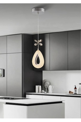Damla Model Krom 3 Renk Modu Ledli Kristal Taşlı Modern Salon Mutfak Oturma Odası Led Avize Krom
