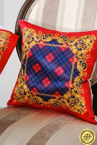Belize Baskılı Saten Kırmızıya Siyah Kırlent Kılıfı 45x45 Cm Ikili -1435 45 x 45