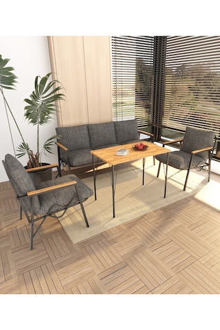 Doruk Home Balkon, Bahçe, Cafe, Metal Kanepe Koltuk Takımı , Bahçe Mobilyası, 50x90 Masalı - 311 Orta Gri