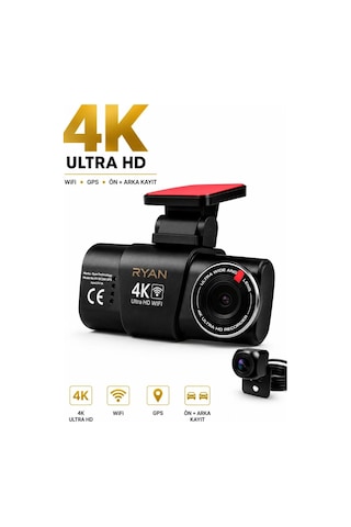 Bagajon Ryan Yapay Zeka Destekli 4k Ön 1080p Arka Araç Kamerası Wifi Gps, Gece Görüşü, G-sensor, Park Kiti