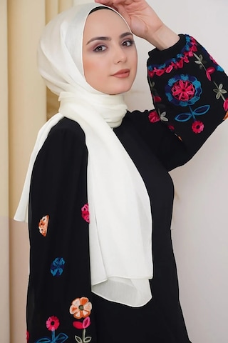 Flora Tekstil Janjan Trend Parlak Saten Dokulu Abiye Şifon Işıl Şal Jan-şal-2510 Ekru
