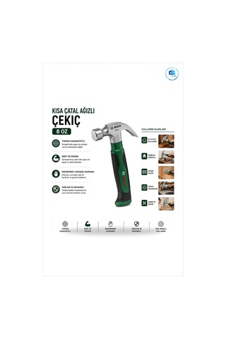 Çekiç Kısa Çatal Ağızlı 8 Oz 16 Cm Ergonomik Yumuşak Sap Htaş Mar