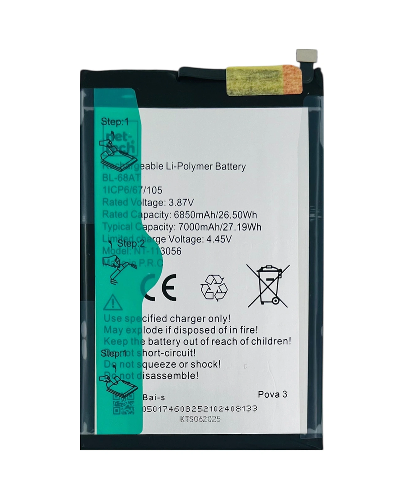 Teknonet Tecno Camon 16 Premier Uyumlu Nettech Bl-44ct 5000 Mah Batarya - Siyah