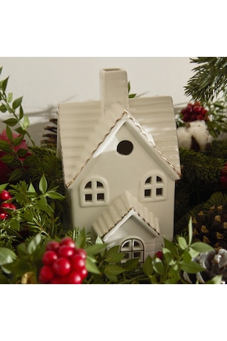 Karaca Home New Year Yılbaşı Ev Şekilli Ledli Dekoratif Obje Beyaz 10,2 X 9,7 X 18 Cm