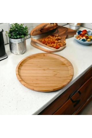 Bambu Lüx Yuvarlak Servis 25 25cm, Bambu Sunumluk & Çerezlik Yuvarlak Sunum Tabağı, Sunum Tabağı Çok Renkli
