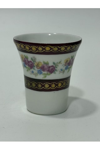 Couleuvre Limoges Çiçek Desenli Bordo Mini Su Bardağı 5,5cm Beyaz