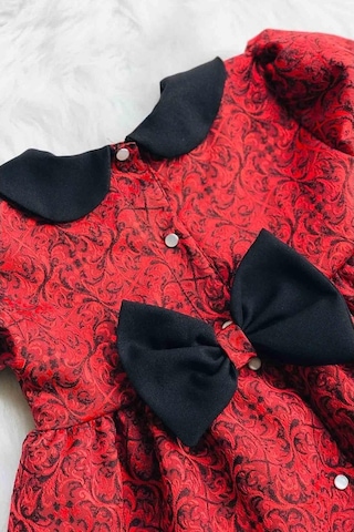 Fiyonk Detaylı Tarçın Renk Kız Çocuk Bebek Tasarım Elbise