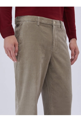 Kip Bej Dokuma Kadife Casual Pamuk Karışımlı Pantolon Bej