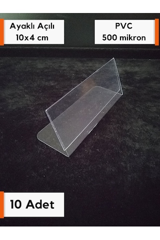 10 Adet Pvc Şeffaf Etiketlik 10x4 Cm Ayaklı Kart Tutucu İsimlik