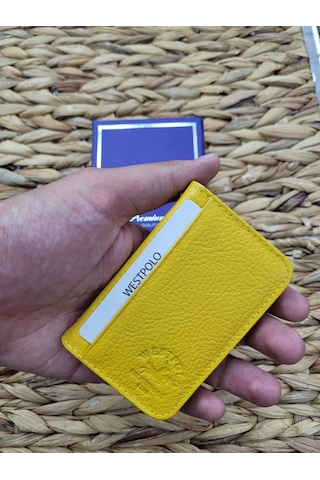 Westpolo İsme Özel 1026 Hakiki Deri Unısex Kartlık Sarı