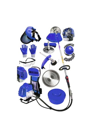 Graizer Turbo 6000 Sırt Tipi Benzinli Motorlu Ot Çalı Tırpanı Çim Biçme Makinesi Mavi & Canavar Başlık