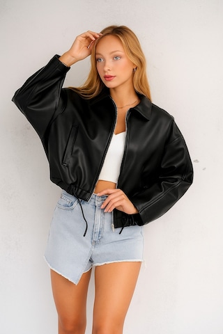 Prifaldi Pb Oversize Bomber Deri Ceket Siyah