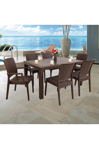 Depootoptan Mandella Elit 90 x 150 CM Rattan 2 Elit Koltuk 4 Elit Sandalye Masa Ta (397461619) Kahverengi