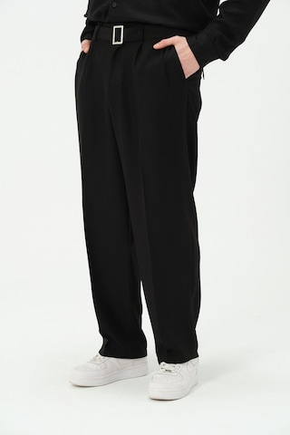 Erkek Yıkamalı Keten Bol Paça Pileli Yeni Sezon Pantolon Siyah