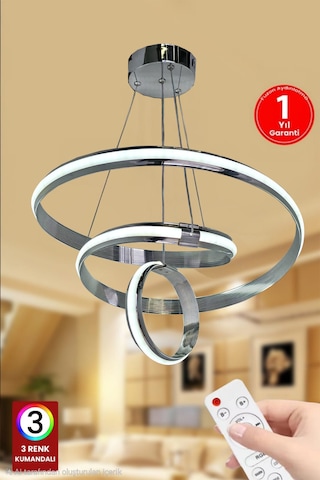 Mars Xl 3 Renk Kumandalı Krom Salon Led Avize Ledli Avize Büyük Salon Avizesi Gümüş - Krom