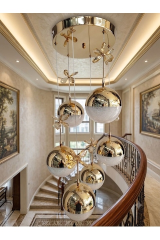 6'lı Ledli Gold Top Avize Altın - Gold