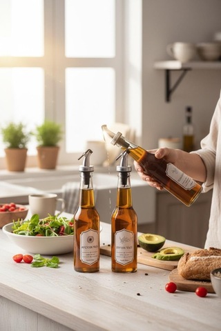 Cam Yağlık - 3 Lü Pratik Kapaklı Yağlık - Sirkelik 350 Ml. Yağdanlık Kahverengi