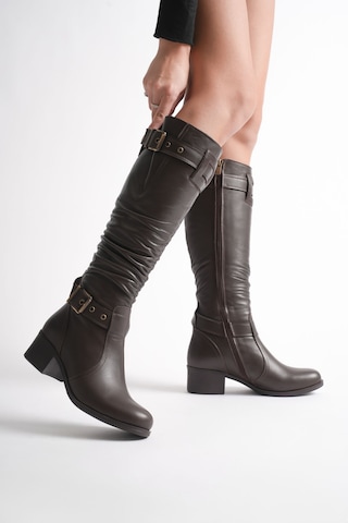 Analin Shoes Kadın Hakiki Deri Körüklü Ayarlanabilir Tokalı Çizme Kahve