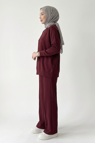 Thiff Tesettür Önü Fermuarlı Oversize Modal Takım Bordo