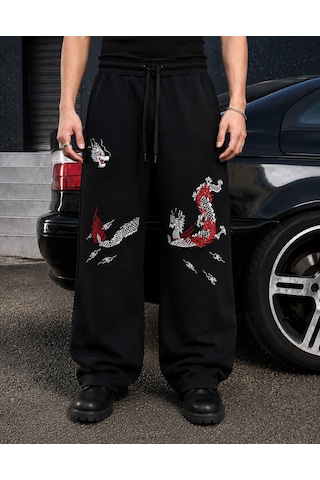 Bpm Premium Nakışlı Dragon Patch Baggy Eşofman Altı Çok Renkli