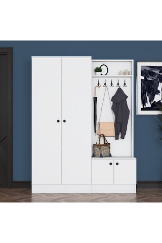 Rani Ea151 Modern Portmanto Raflı Askılı Ayakkabılık Vestiyer Beyaz