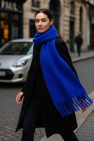 Kadın Püskül Detay Atkı Omuz Şalı 40x200 Cm 1295 Saks Mavi Saks Mavi