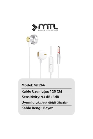 3.5 Mm Jack Girişli Stereo Kulak İçi Metal Kablolu Kulaklık Konforlu Ses Mt266 Diğer