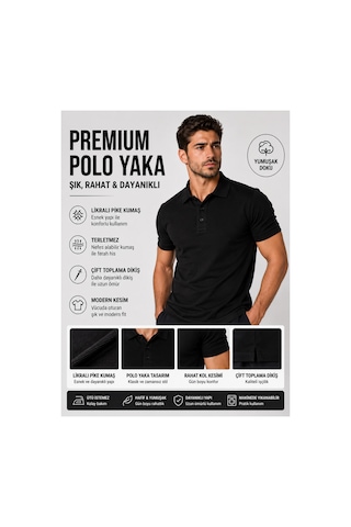 Luxıc Core Erkek Polo Yaka Siyah Tişört Likralı Pike Kumaş Terletmez Slim Fit Günlük Şık Tasarım