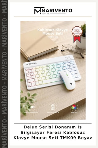 Delux Serisi Donanım İs Bilgisayar Faresi Kablosuz Klavye Mouse Seti Tmk09 Beyaz Diğer