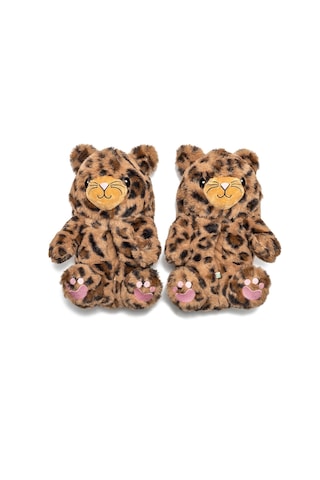 Twigy Leopar Pako Sevimli Pelüş Panduf Ev Terlik Kahve Kahverengi