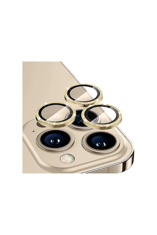 Ally iPhone Uyumlu 14 Pro-14 Pro Max Diamond Taş İşlemeli Alüminyum Alaşımlı Kamera Lens Koruyucu- 5775 Altın