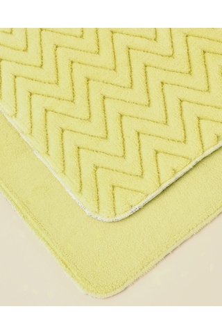 Zigzag Line Kaydırmaz Taban Banyo Paspası Seti 60x80 Cm + 40x60 Cm Limon Yeşili