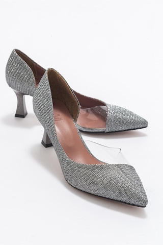 Luvishoes 353 Platın Simli Topuklu Kadın Ayakkabı Platin