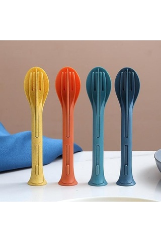 Yeşil 3'ü 1 Arada Seyahat Katlanabilir Çatal Bıçak Takımı Japonya Tarzı Plastik Kesici K Kaşık Öğrenci Yeşil