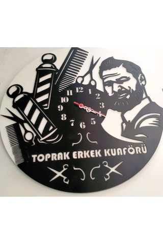 Erkek Berber Kuaför İçin Dekoratif Duvar Saati -2 Siyah
