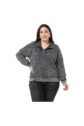 Büyük Beden Pis Dikişli Fermuarlı Yırtmaçlı Parça Boyalı Antrasit Sweatshirt-antrasit Antrasit