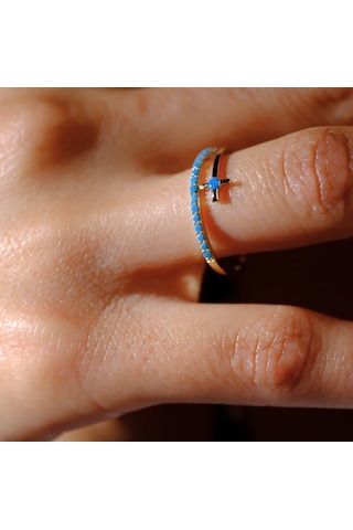 Firuze Taşlı Yarım Tur Sarmalı Modern Tasarım 925 Ayar Gümüş Kadın Yüzük Günlük-hediyelik