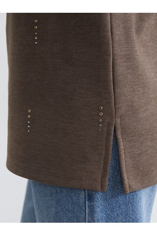 Lcwaıkıkı Classic Bej Soft Touch Taşlı Kadın Sweatshirt Tunik