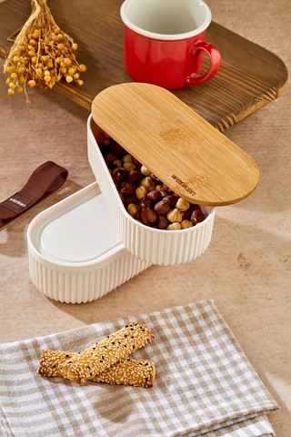 1000ml Ahşap Kapaklı Lunch Box 2'li Set Diyet Beslenme Kutusu Bambu Saklama Kabı Çok Renkli