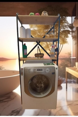Met35 3 Raflı Metal Banyo Düzenleyici Metal Banyo Rafı Çamaşır Ma Ceviz