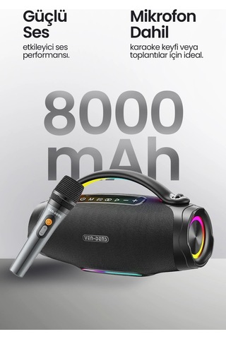 Ven-dens Spk026s 100 W Led Işıklı Bluetooth Hoparlör, 8000 Mah Batarya, 14 Saate Kadar, Siyah