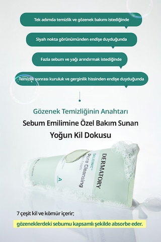 Sebumu Arındıran Siyah Nokta Ve Gözenek İçin Kil Temizleme Köpüğü Dermatory Salicinic Pore Clay Foam