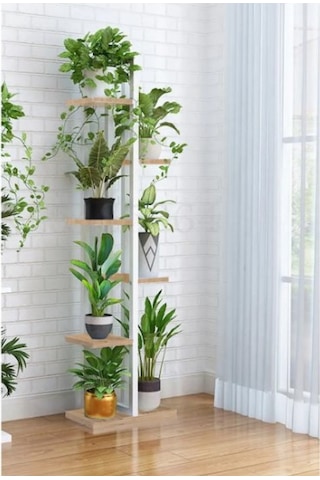 Çiçeklik 6 Bölmeli Raf Metal Çerçeveli Ahşap