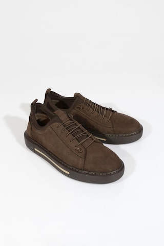 Dgn 1590 Erkek Düz Taban Yanlari Bağcikli Sneaker Ayakkabi Kahve Nubuk Kahve