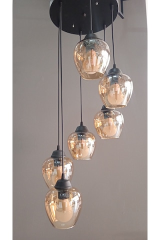 6 Lı Glob Gold Açık Cam Sarkıt Avize Sarı