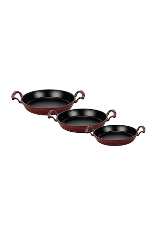 Lava Döküm Bordo 3 Lü Sahan Seti 16-20-24 Cm Şef Kalitesinde Lezzet Ve Şıklık Bir Arada-bordo Çok Renkli